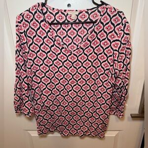 Talbots Pink and Black Geometric Blouse